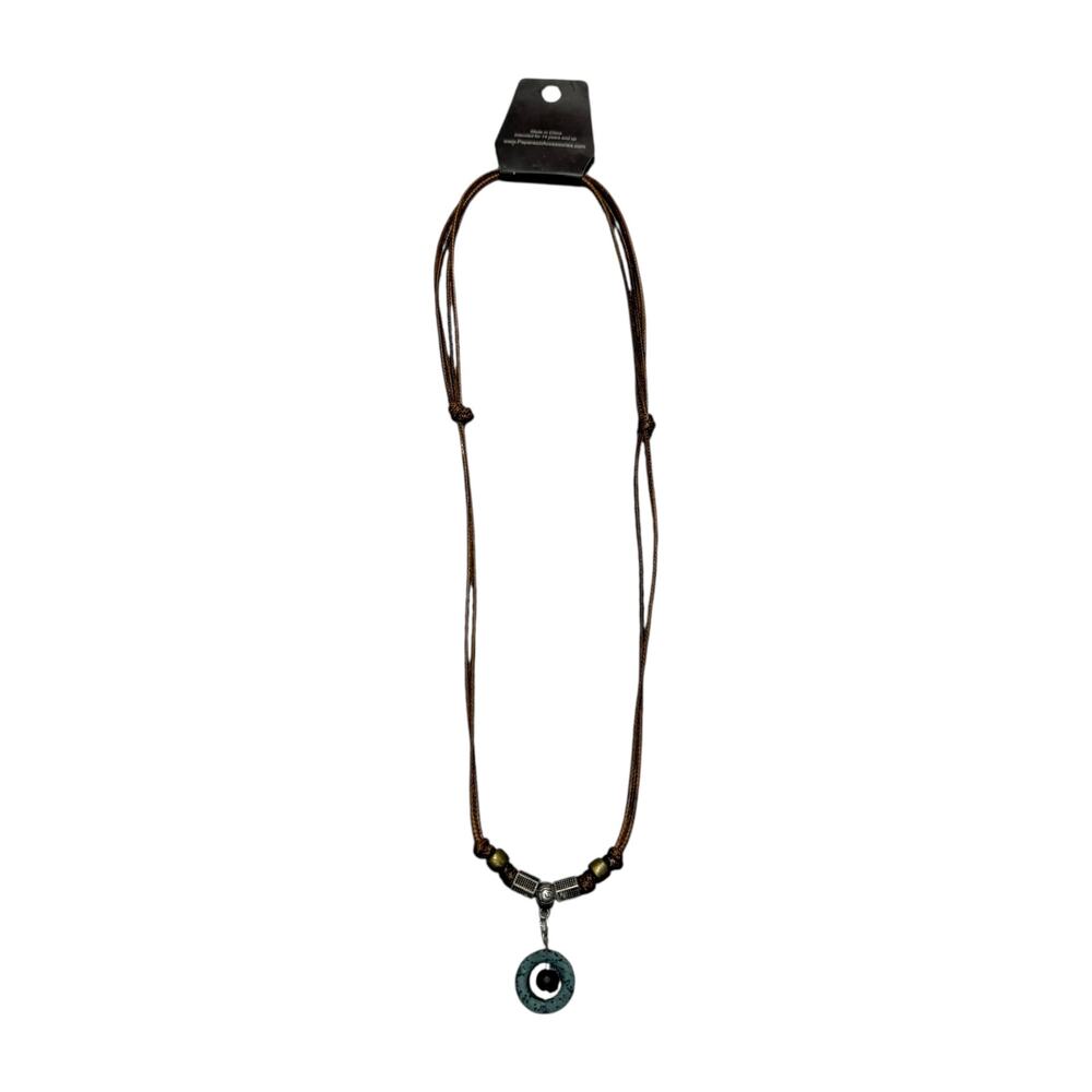 Paparazzi Brown Cord Boho Necklace with Circular Pendant & Beaded Accents - Picture 5 of 7